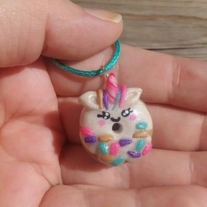 Polymer Clay Unicorn Donut Charm Necklace